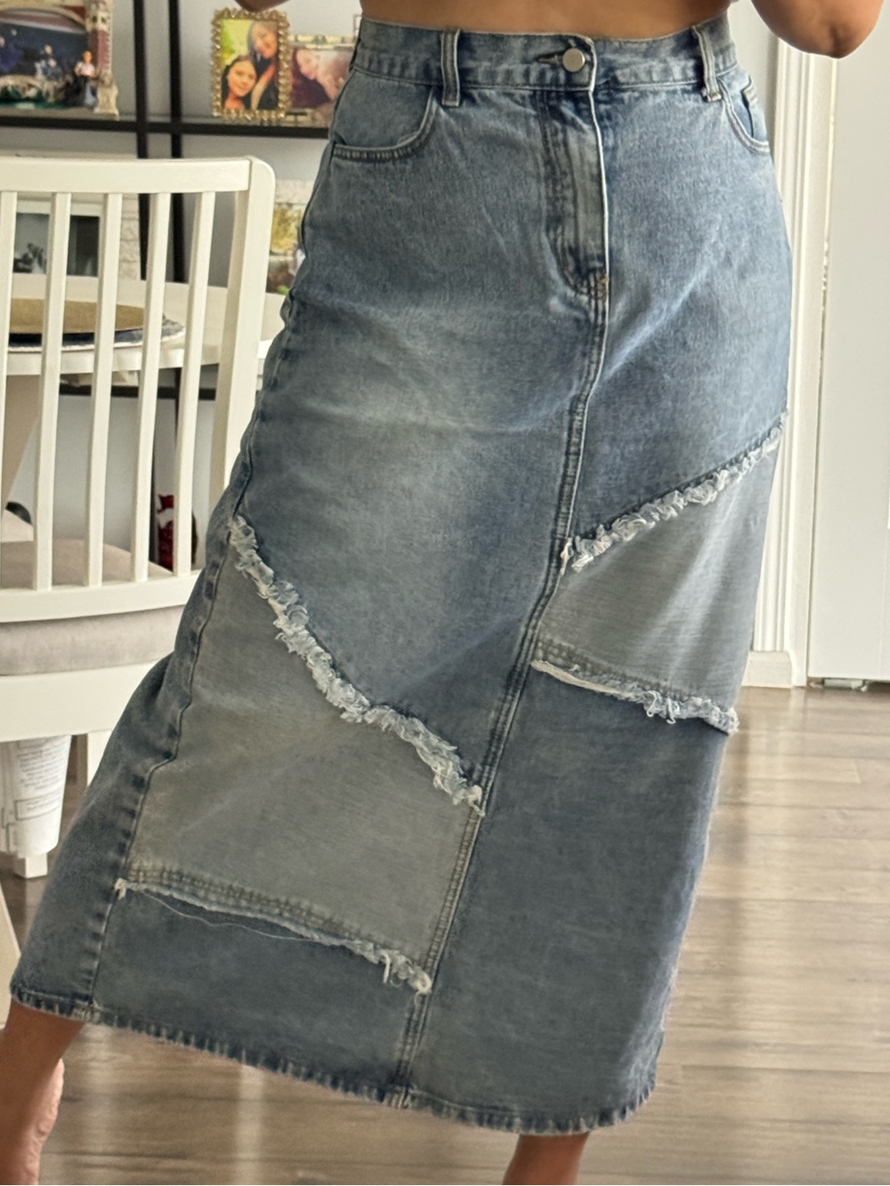 Cider Light Blue Patchwork Wide-Leg Denim Skirt - Picture 11 of 12